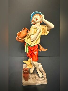 Vintage Simonelli #935 Italian Boy w Pottery Jugs Figurine Hand Painted 8.5”